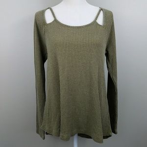 Altar'd State Olive Top Sz L Shoulder Cutouts NWT